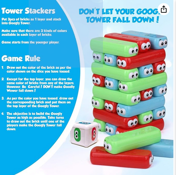 Point Games Googly Tower - Stacking Tower Game with Fun Design - Developmental & Interactive Puzzle, Test Stabilizing Skills- Ages 3+